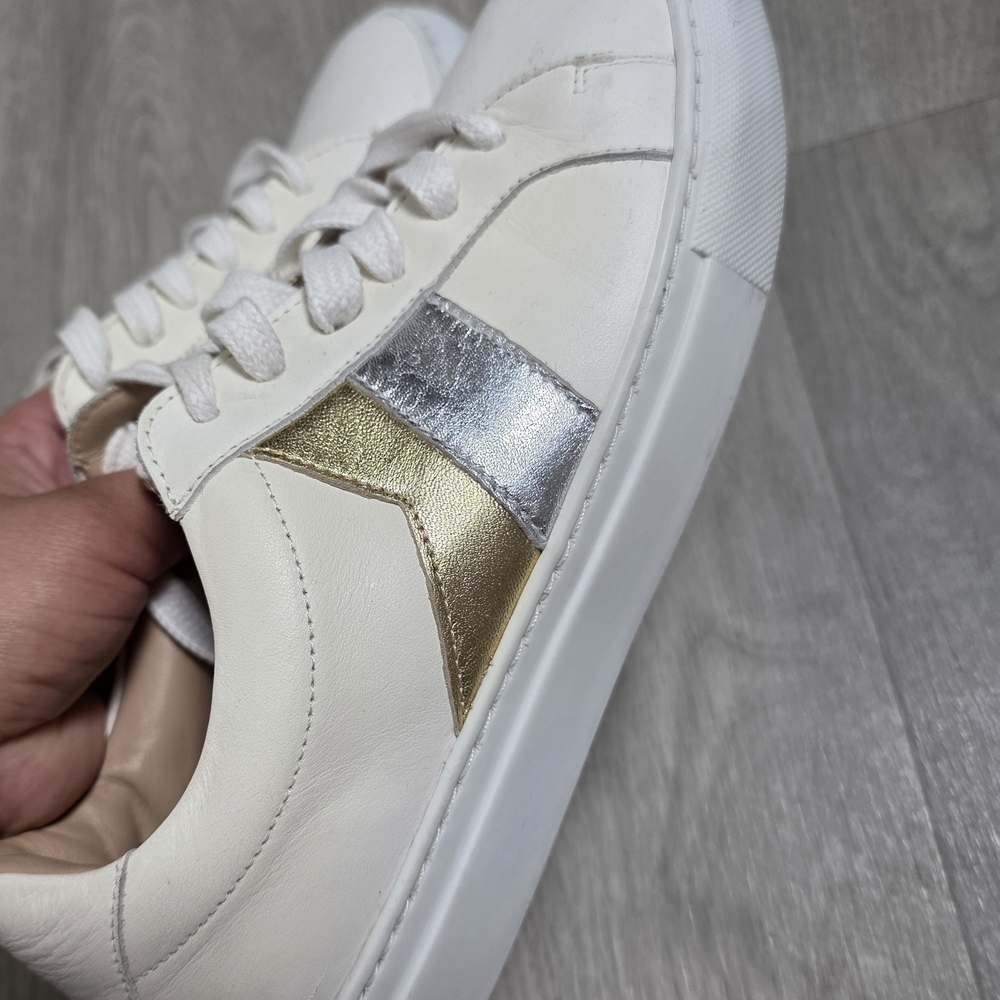 L.K. Bennett London White Leather Sneakers Gold Silver Detail Size 40 Women - Picture 4 of 9